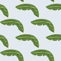 Hand drawn hawaii seamless pattern with simple green banana leaf print. Light pastel background. vector