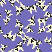 vaca de patrones sin fisuras sobre fondo violeta. textura de animales de granja para cualquier propósito. vector