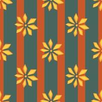 Abstract seamless pattern with orange bright flowers carnation silhouettes. Striped grey background. vector