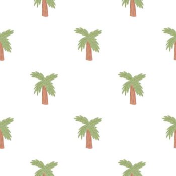 patrón hawaiano inconsútil aislado con formas simples de palmera de color verde y marrón de dibujos animados. vector