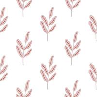 Isolated seamless doodle pattern with botanic beige foliage silhouettes. White background. Hand drawn print. vector