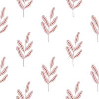 Isolated seamless doodle pattern with botanic beige foliage silhouettes. White background. Hand drawn print. vector