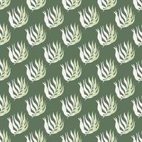 Bloom seamless pattern with white colored leaf branches shapes. Pale green background. Simple style. vector