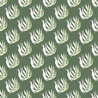 Bloom seamless pattern with white colored leaf branches shapes. Pale green background. Simple style. vector