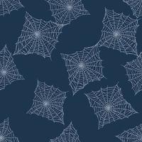 Seamless pattern spider web isolated on blue background. Outline spooky cobwebs template for fabric. vector