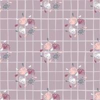 Simple seamless pattern with flower ornament. Outline botanic elements in pastel tones on light lilac background. vector