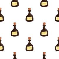 Isolated doodle seamless pattern with brown rum bottle elements. White background. Pub drink backdrop. vector