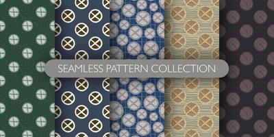 Set of seamless pattern with circle wood shield silhouettes. vector