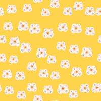 Random white scandi flowers silhouettes seamless doodle pattern. Yellow bright background. Naive style. vector