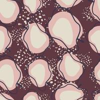 Organic abstract pink apples shapes seamless random pattern. Purple background with splashes. vector