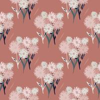 Floral dandelion bouquet silhouettes seamless pattern. Brick color background with pastel tones flowers silhouettes. vector