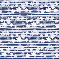 Seamless pattern with chamomile simple elements. White, pink and blue flowers on background with navy tone strips. vector