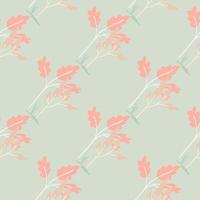 Leaf branches silhouettes seamless pattern. Pink botanic ornament on pastel grey background. Minimalistic design. vector