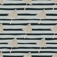 Autumn seamless doodle pattern with umbrella simple sihouettes. Black and grey striped background. vector