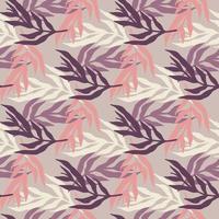 Jungle plants colorful leaves seamless pattern on gray background. Geometric tropical leaf wallpaper. vector