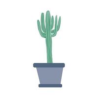 Big houseplant in doodle style. Cute prickly green cactus in pots. vector