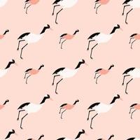 Decorative animal seamless pattern in pink and white tones with crane bird ornament. Cute zoo backdrop. vector