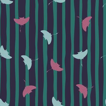 patrón submarino sin costuras con elementos de rayas al azar impresos. fondo de rayas azul marino y turquesa. vector