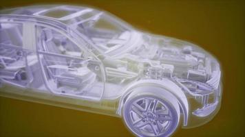 Holographic animation of 3D wireframe car model with engine photo