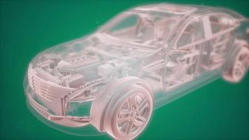 Holographic animation of 3D wireframe car model with engine photo