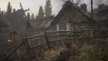 Russian old village on the edge of the forest is destroyed photo