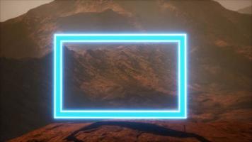 Neon Portal on Mars Planet Surface With Dust Blowing photo