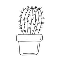 cactus en un icono de olla dibujado a mano. , minimalismo, escandinavo, monocromo, nórdico. pegatina, planta, flor, suculenta. vector