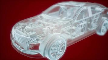 Holographic animation of 3D wireframe car model with engine photo