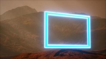 Neon Portal on Mars Planet Surface With Dust Blowing photo