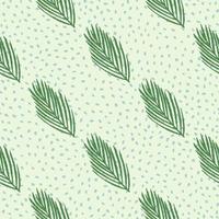Minimalistic seamless season pattern with green fir ornament. Foliage new year print with dotted background. vector