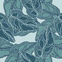 Abstract seamless pattern with navy blue outline vintage leaves elements. Random artwork. vector