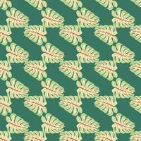 Abstract decorative seamless pattern with jungle monstera ornament. Turquoise background. vector