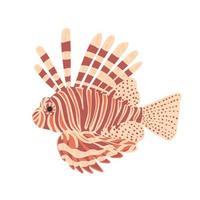 Lionfish isolated on white background. Beautiful aquatic character in stripes in hand drawn style. vector