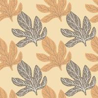 Pastel seamless pattern with beige and grey pastel leaf elements. Nature foliage backdrop. vector