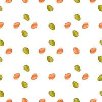 Vitamin seamless pattern with pink and green colored apricot elements. White background. Isolated print. vector