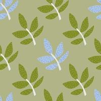 ramas geométricas con hojas de patrones sin fisuras sobre fondo verde. papel tapiz decorativo ornamental de verano sin fin. vector