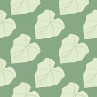 Simple green leaves seamless pattern on light background. Foliage wallpaper in flat style vector
