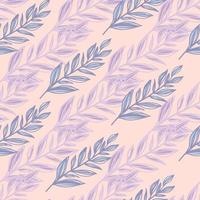 Seamless doodle pattern with stylized vintage leaf branch ornament. Botanic print in soft blue and pink tones. vector