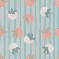 Random seamless childish pattern with persimmons silhouettes. Simple fruit shapes on blue striped background. vector