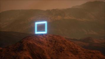 Neon Portal on Mars Planet Surface With Dust Blowing photo