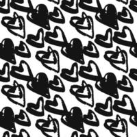 Grunge seamless pattern with heart figures. Monochrome print with love black silhouettes on white background. vector