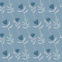 tulipán floral simple de patrones sin fisuras. siluetas botánicas y fondo en tonos azul marino pastel. vector