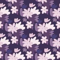 Random seamless floral pattern with chamomile abstract shapes. Botanic backdrop in purple, pink, white tones. vector