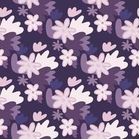 Random seamless floral pattern with chamomile abstract shapes. Botanic backdrop in purple, pink, white tones. vector