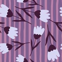 tulipán decorativo de patrones sin fisuras sobre fondo morado. telón de fondo floral abstracto. papel tapiz de flores de primavera. vector