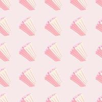 Simple light popcorn seamless pattern. Doodle food snack ornament on stylized artwork in pink palette. vector