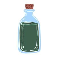 Bottles of elixir isolated on white background. Vintage witch flask color green . vector