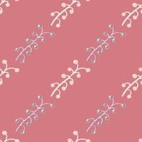 Seamless pattern in minimalistic style with doodle berry branches shapes. Pink background. Flora artwork. vector