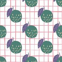 Green apples seamless pattern on stripes background. Botanical print. vector