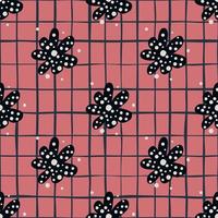 Cute flower bud daisy seamless pattern on tile lines background. Doodle floral endless wallpaper. vector
